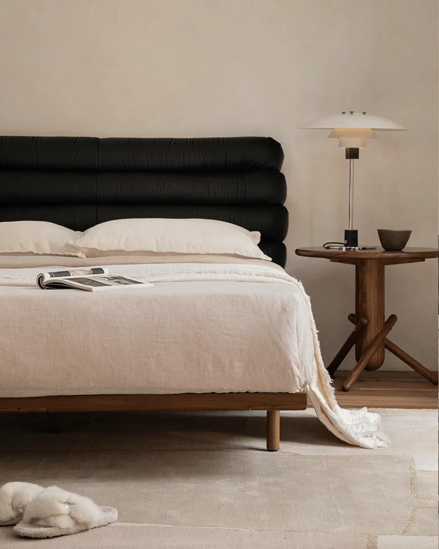 Seren Teak Leather Bed - Image 8